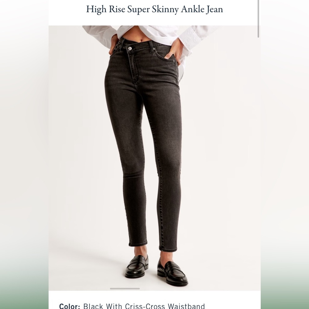 Abercrombie High Rise Super Skinny Ankle Jean Black Criss Cross Waist 34 Short